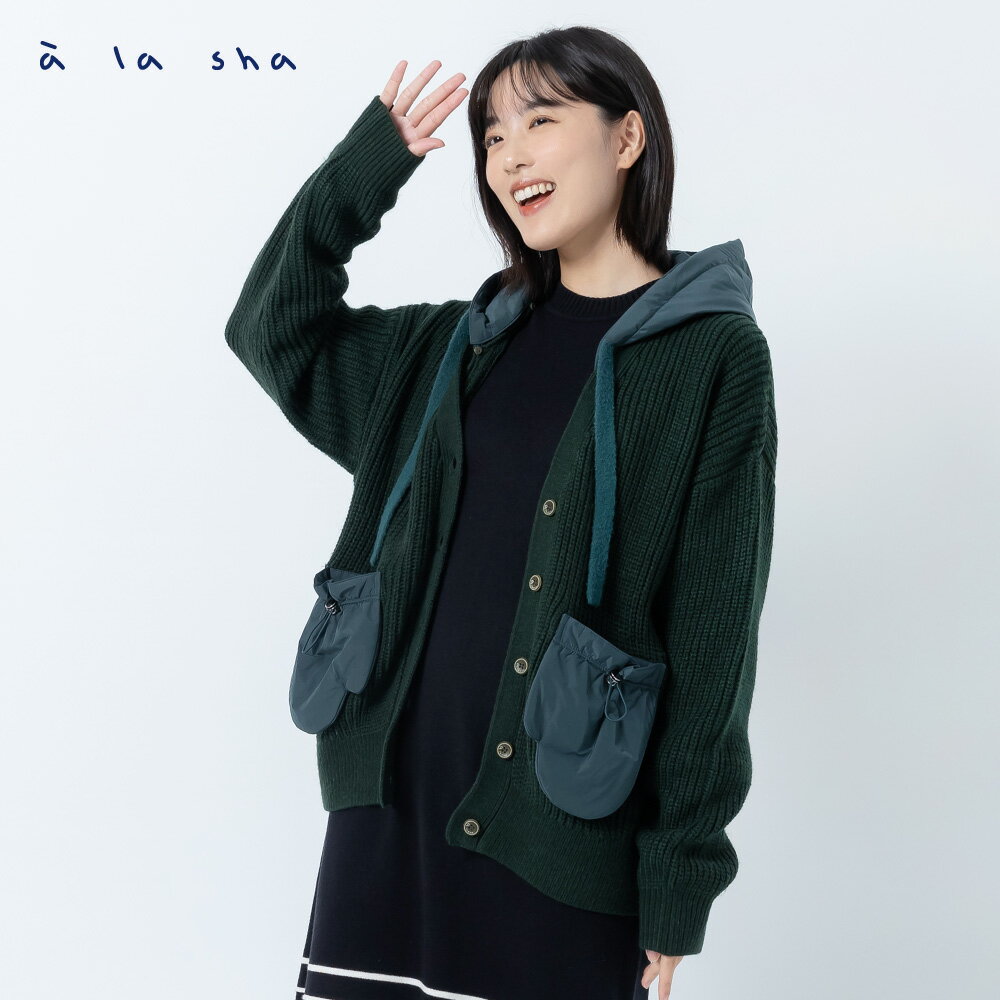 a la sha 異材質拼接可拆式連帽針織外套 1