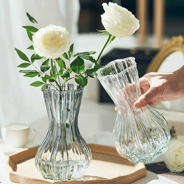 【優選百貨】束插花瓶 透明玻璃花瓶 高級感簡約創意客廳插花器 鮮花乾花桌面擺件
