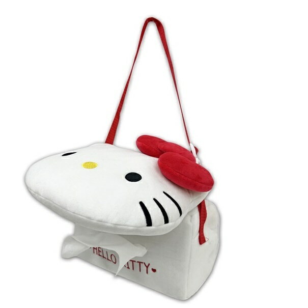 權世界@汽車用品 Hello Kitty 經典絨毛系列 大頭造型面紙盒套袋(可吊掛車內頭枕) PKTD017W-04