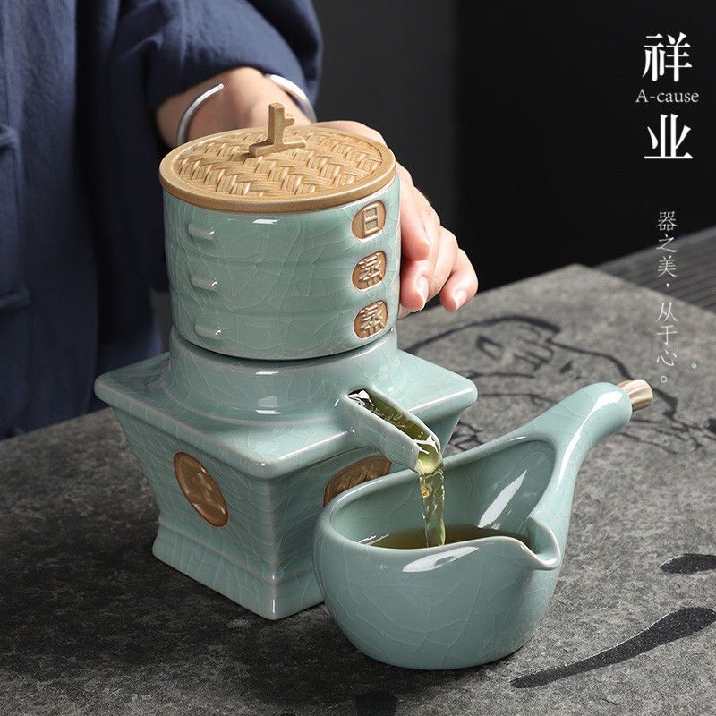 茶壺 祥業自動茶具三件套家用中式陶瓷泡茶器旋轉出水懶人泡茶神器-快速出貨