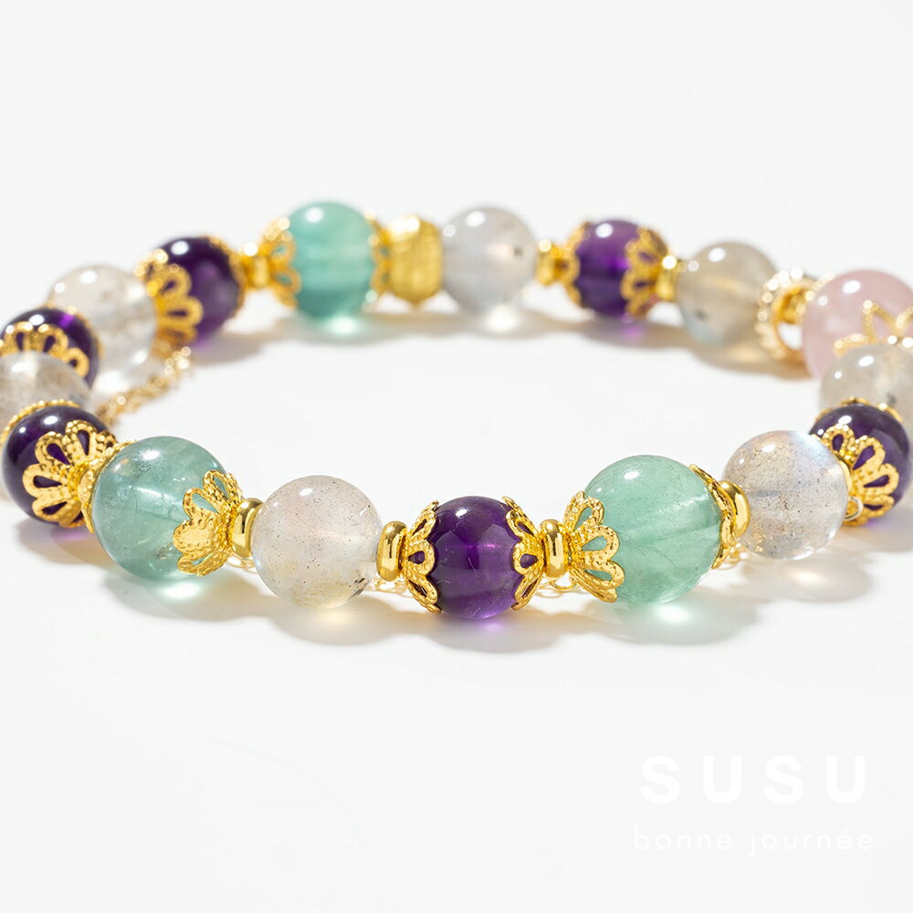 SU SU︱春日水晶手鍊❤️月光石 粉碧璽 紫水晶 綠螢石 事業運 招財 轉運 能量 防小人 送禮 推薦 3