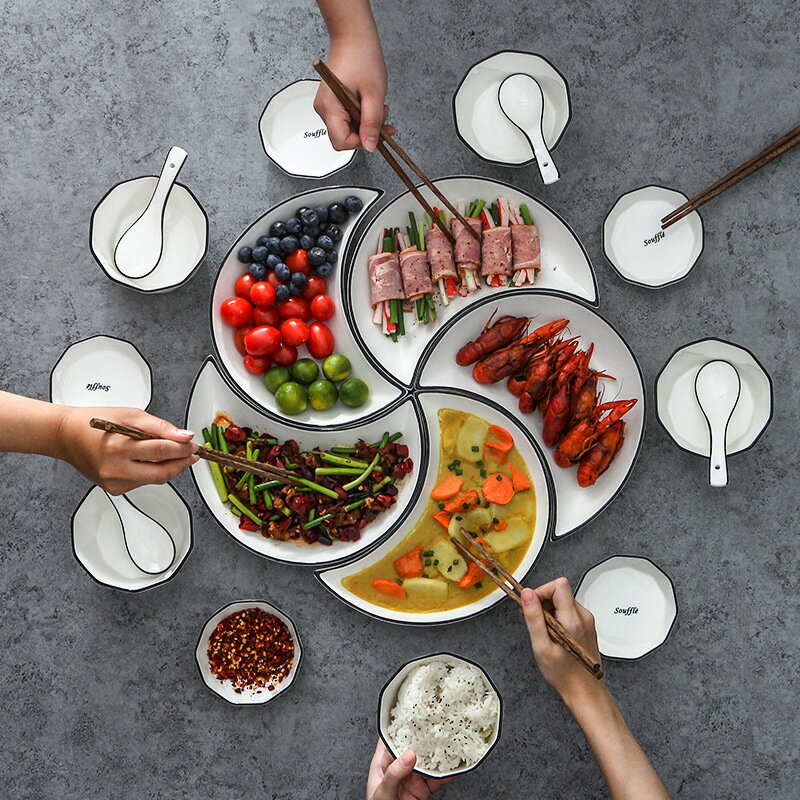 盤子菜盤家用北歐個性餐盤創意月亮型拼盤組合套裝抖音網紅餐具