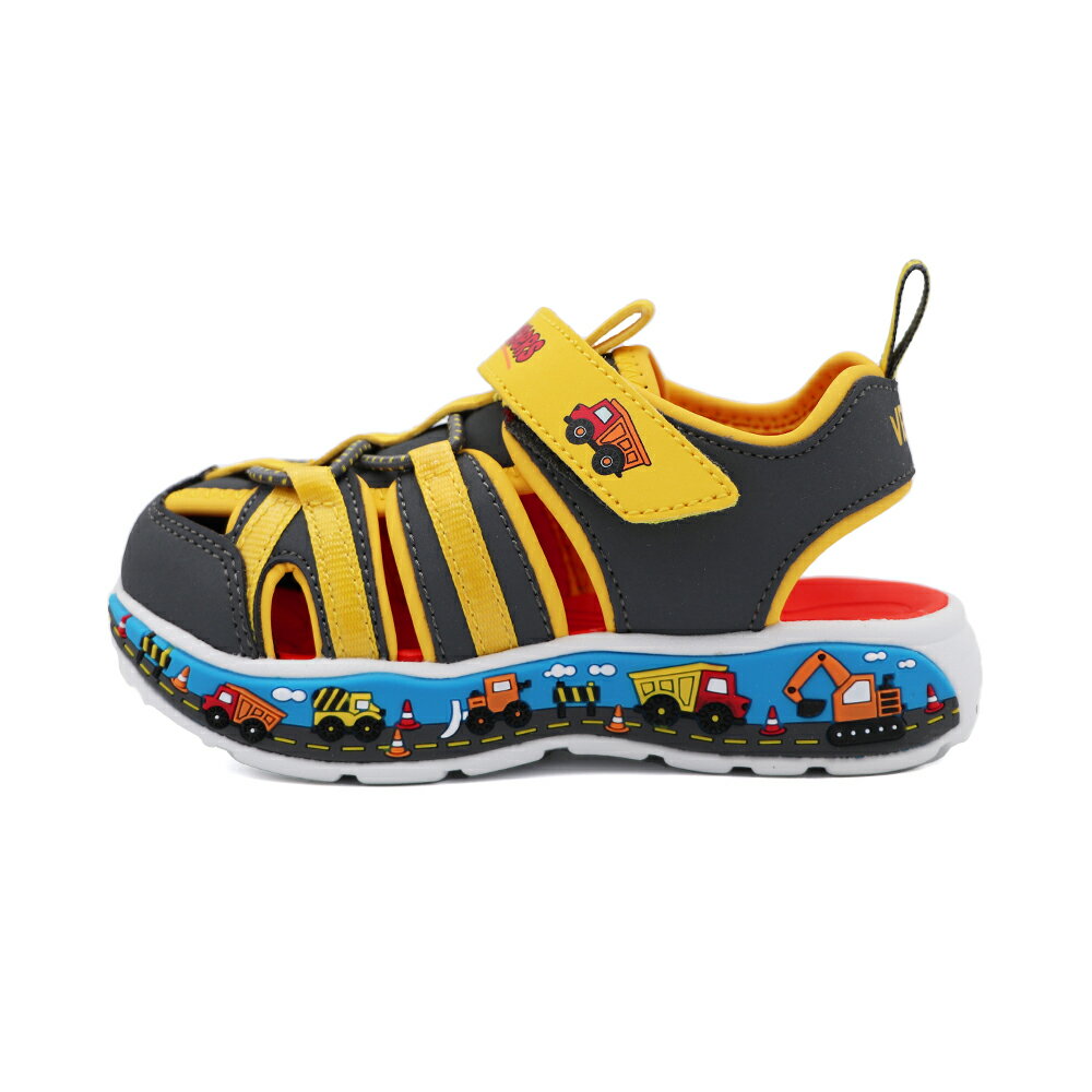 SKECHERS 魔鬼氈 包頭涼鞋 小童鞋 工程車 灰黃 Y2103 (407041NCCYL)