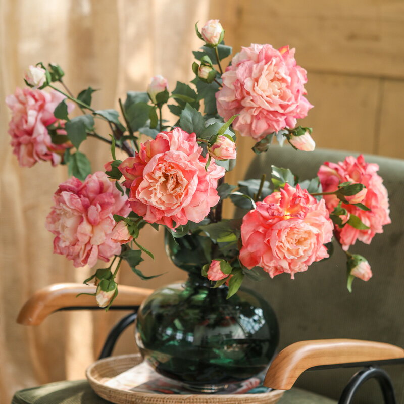 左岸麥田 法式油畫仿真牡丹花大朵假花典雅客廳餐桌花裝飾花插花