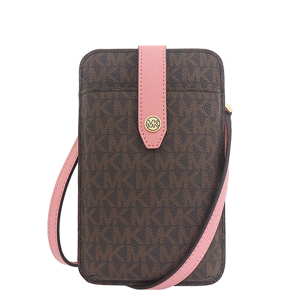 MICHAEL KORS 經典老花直扣式手機斜揹包 防刮PVC皮革 卡片零錢包 肩揹包 M98640 MK(現貨)▶指定Outlet商品5折起☆現貨【送禮首選★APP下單點數4倍送】