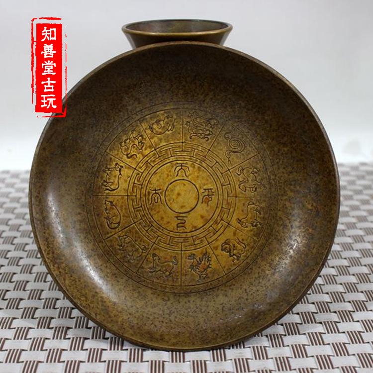 仿古銅器精工黃銅工藝品 十二生肖銅盤 擺件裝飾禮品古玩收藏品