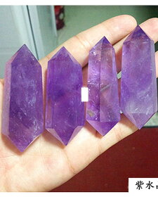 天然紫水晶柱原石黑曜石粉晶黃白水晶碎石雙尖單尖柱擺件