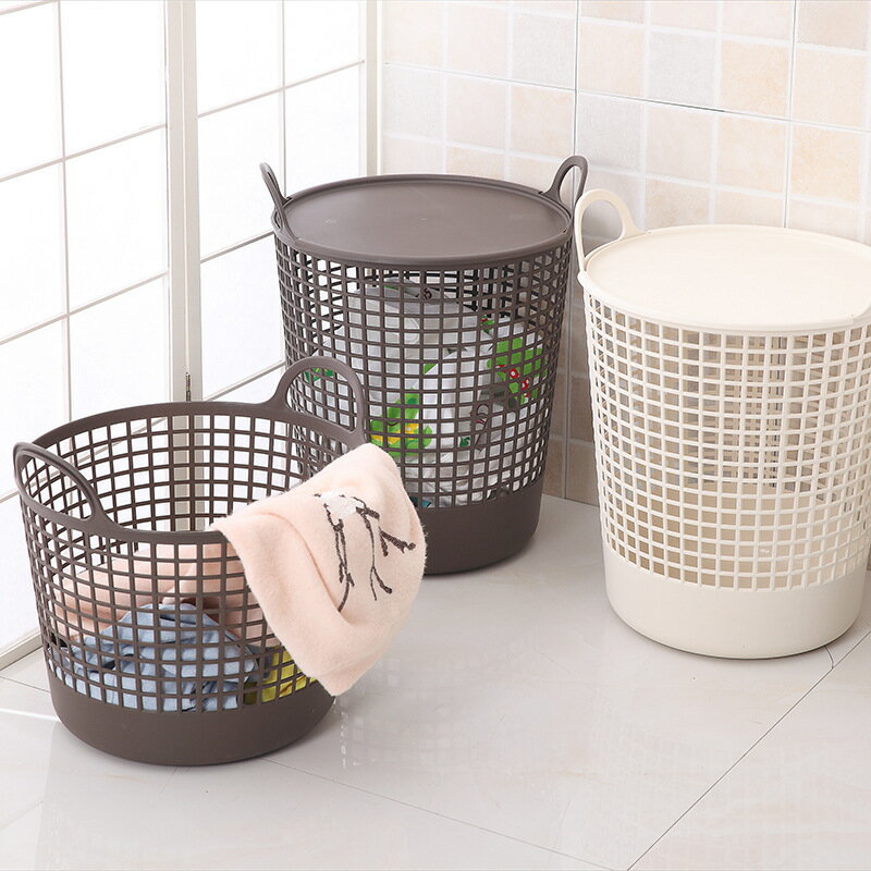 塑料收納籃 日式洗衣籃 大號帶蓋臟衣籃 手提收納籃