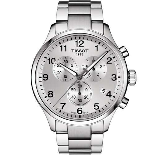 TISSOT天梭表 T1166171103700 韻馳系列經典石英計時腕錶/銀 45mm