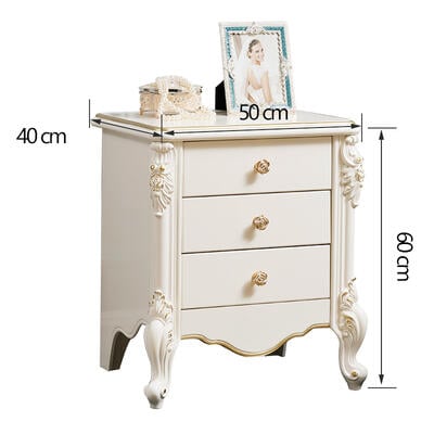 歐式床頭櫃臥室簡約現代多功能白色描金實木雕花法式浪漫儲物櫃子