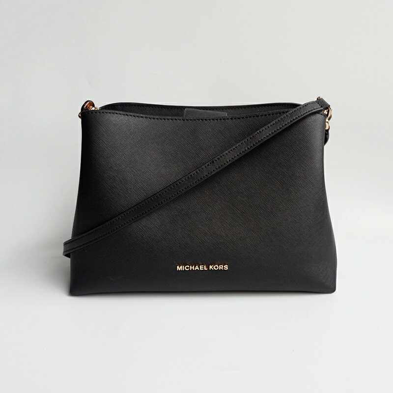 美國百分百【Michael Kors】皮質 手提包 中包 休閒包 MK logo吊飾 肩揹包 寬提帶 黑色 AO86