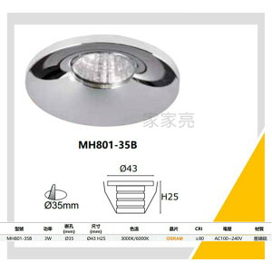 (A Light) MARCH 3W 3.5cm LED 櫥櫃崁燈 採用OSRAM晶片 白光 黃光 櫥櫃 崁燈 小崁燈 80135B