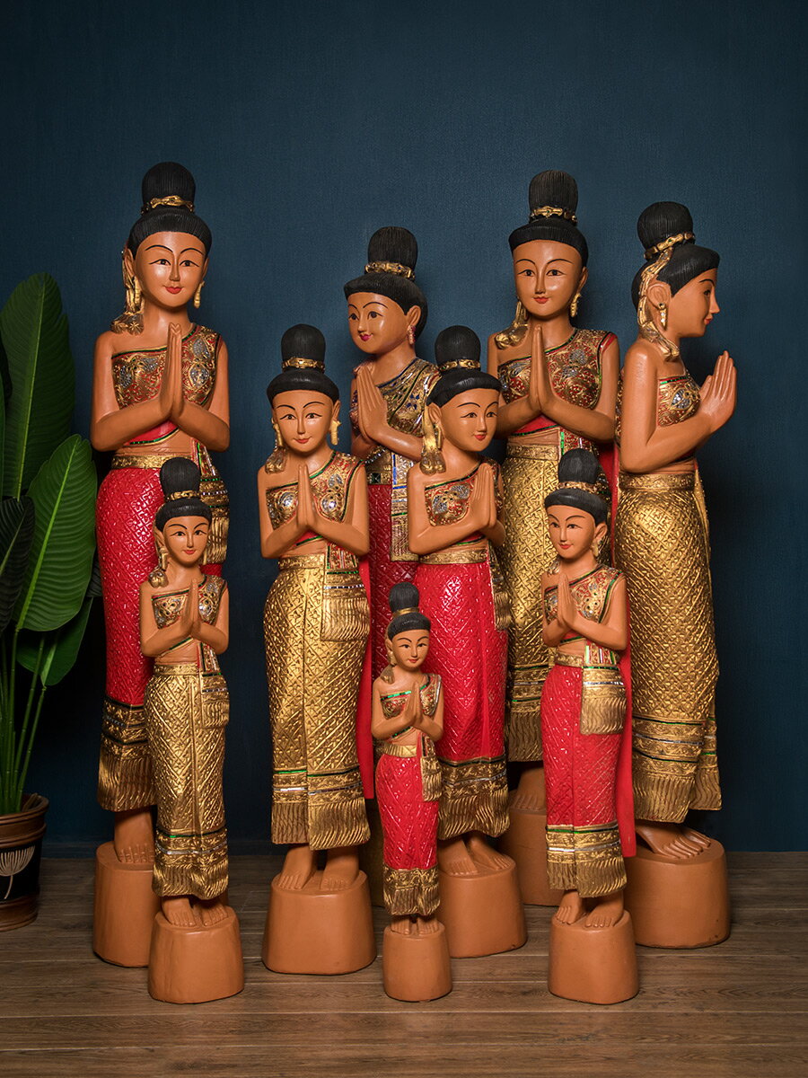 異麗東南亞風格泰國迎賓女餐廳特色木雕佛像裝飾品泰式工藝品擺件