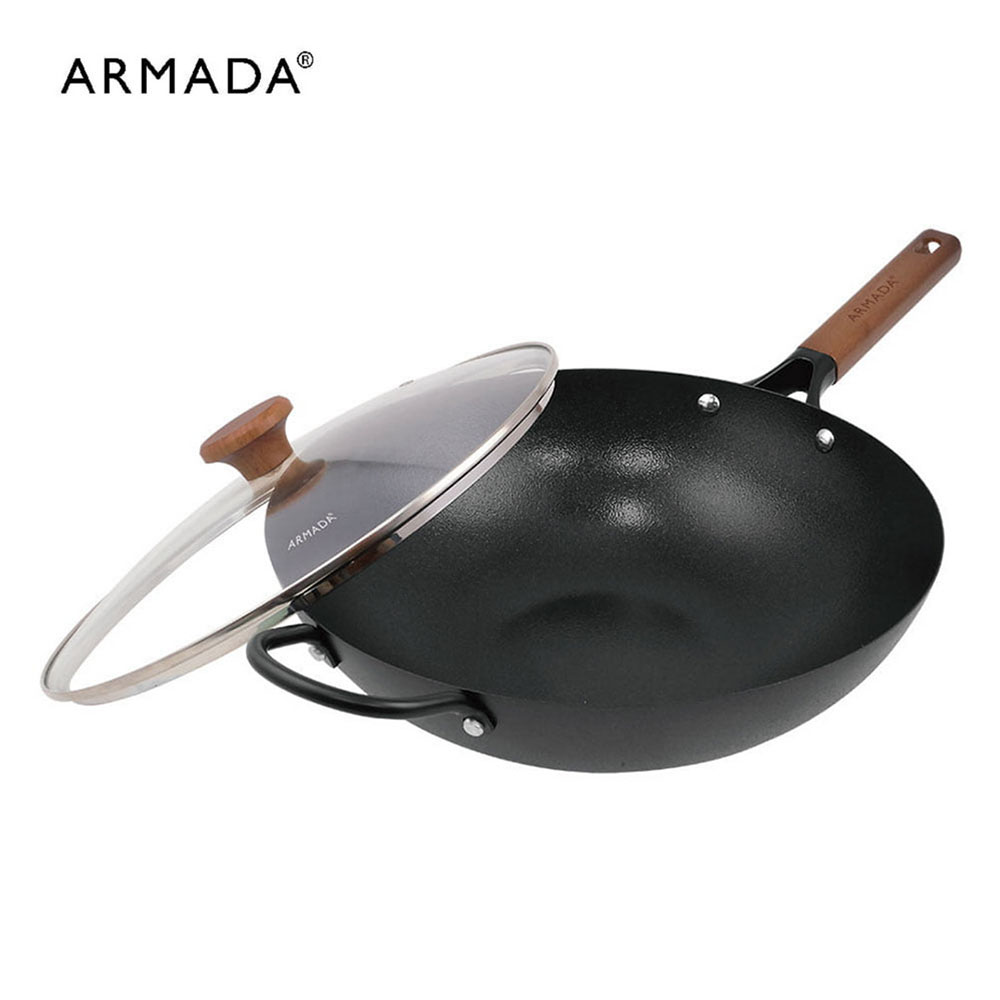 【ARMADA】花崗極鐵 32公分炒鍋 (含玻璃蓋) 贈 O cuisine 圓形派盤26公分