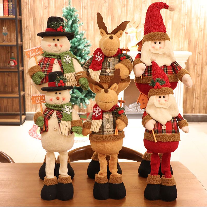 【聖誕狂歡】圣誕節裝飾伸縮老人雪人麋鹿布藝娃娃公仔玩偶櫥窗氛圍擺件禮物