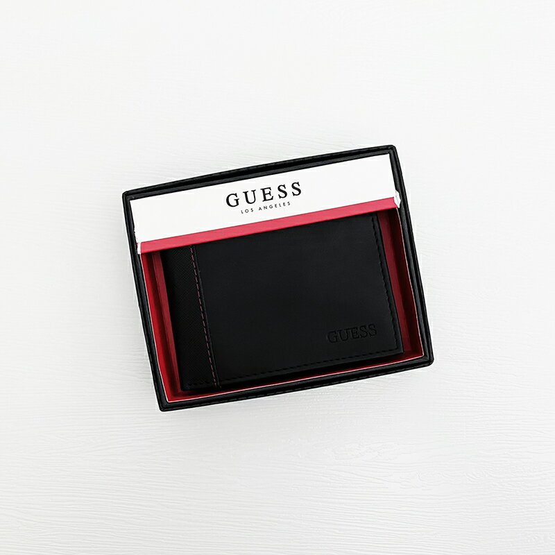 美國百分百【全新真品】GUESS 皮夾 短夾 皮革 專櫃精品 錢包 證件夾 LOGO 黑色 CS52