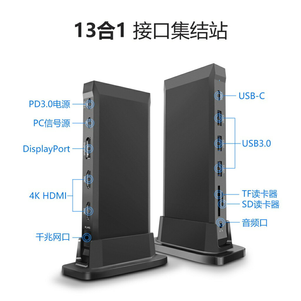 新品筆記本立式擴展塢十三合一typec轉雙HDMI DP多功能集線
