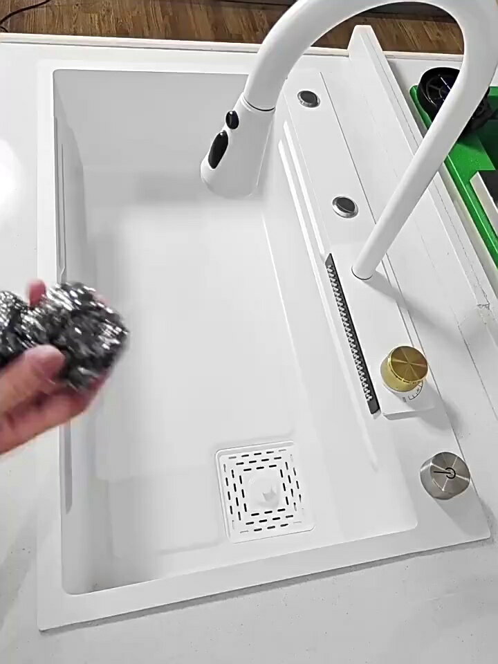 飛雨水槽 瀑佈水槽 流理台 悍高老板白色水槽奶白家用水槽不鏽鋼洗菜盆瀑布飛魚洗菜池廚房大『ZW8178』