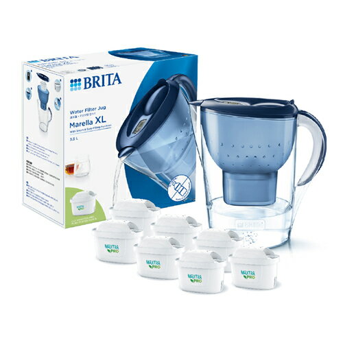 德國BRITA Marella馬利拉濾水壺 XL(白/藍) + Mxpro全效(共1壺7芯) 濾淨 過濾 濾水【愛買】 1