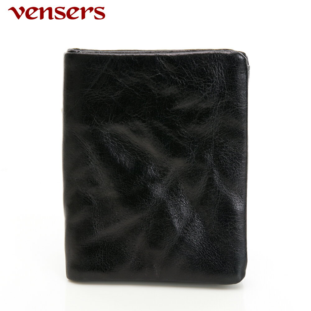【vensers】小牛皮潮流個性皮夾 皮夾 禮品 送禮 女士錢包 可放鈔票(NB600201黑色短夾)
