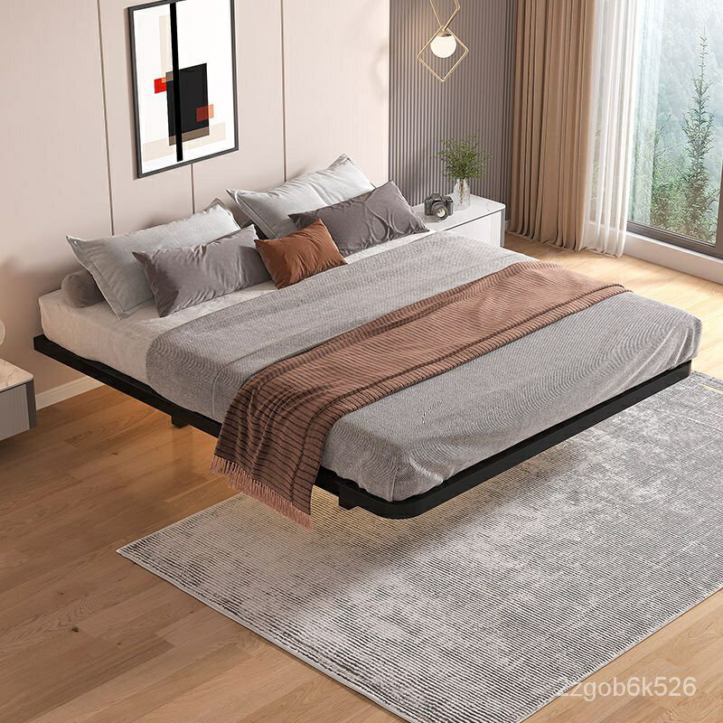 無床頭懸浮床架 12米15米 簡約鐵藝床 齣租屋床 加固懸空床 單雙人鐵床 床 宿捨床 視覺懸空床