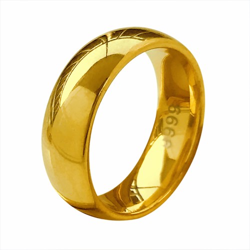 越南沙金戒指男款女士情侶款光面鋼印9999黃金色鈦鋼戒子久不掉色