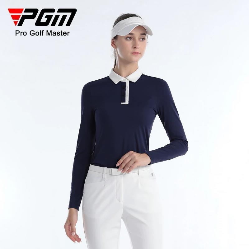 【元素運動】PGM高爾夫女士秋冬長袖T恤服裝幻彩LOGO運動面料衣服翻領運動服