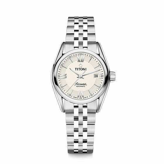 TITONI瑞士梅花錶23909S-342空中霸王雙色經典機械腕錶/米白條紋面27mm