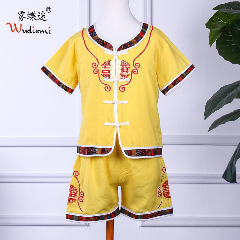 買一送一 【新品服裝】夏季兒童唐裝中國風男童套裝短袖寶寶周歲兒童漢服地攤低價熱賣【交換禮物】