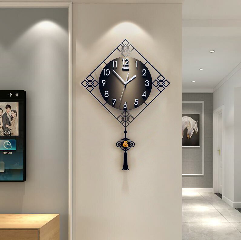 美世達中式簡約現代鐘表掛鐘客廳家用時尚裝飾時鐘石英鐘個性創意