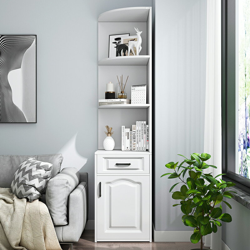 簡易書架落地靠墻小型窄柜子家用客廳轉角置物架現代簡約臥室書柜