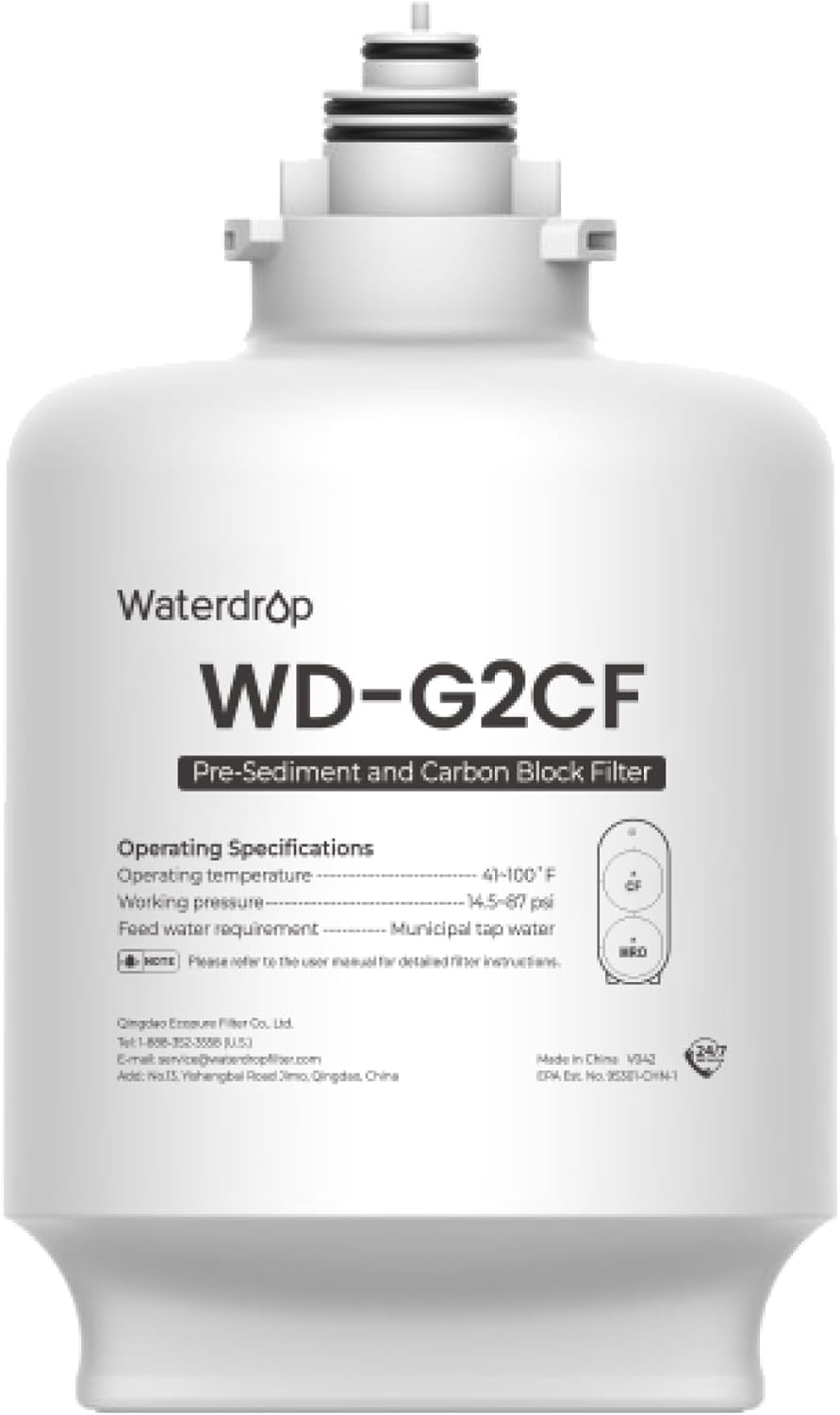 [6美國直購] Waterdrop WD-G2CF Filter G2P600 CF前置濾心(耗材) 建議更換週期1年