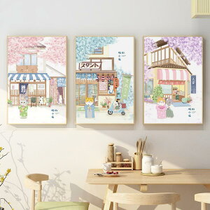 新款鉆石畫滿鉆小清新櫻花日式貓咪十字繡掛畫餐廳餐桌畫壁畫