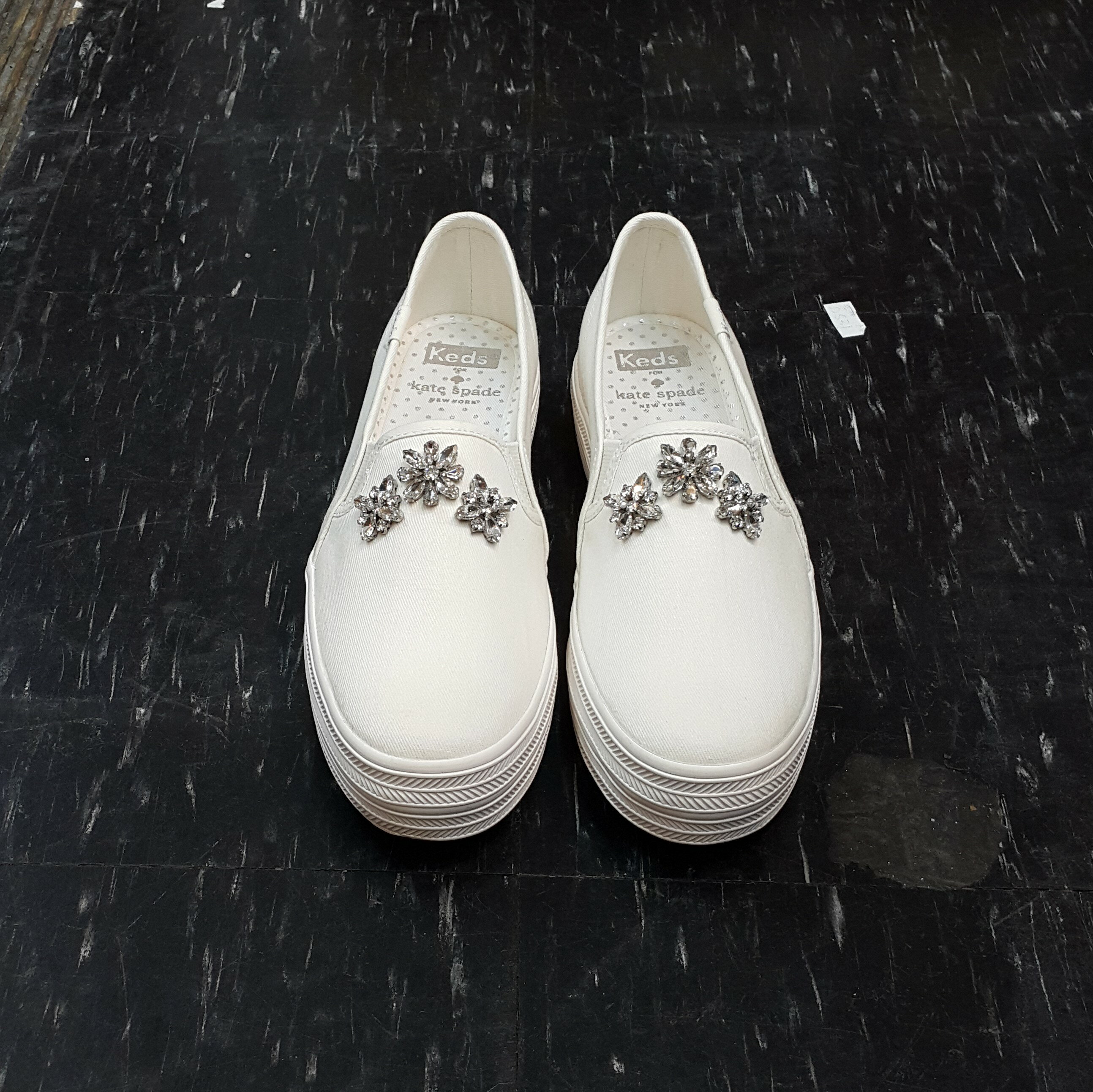 Keds x kate spade NEW YORK 白色珍珠白鑲鑽雪花新娘婚紗婚嫁系列厚底