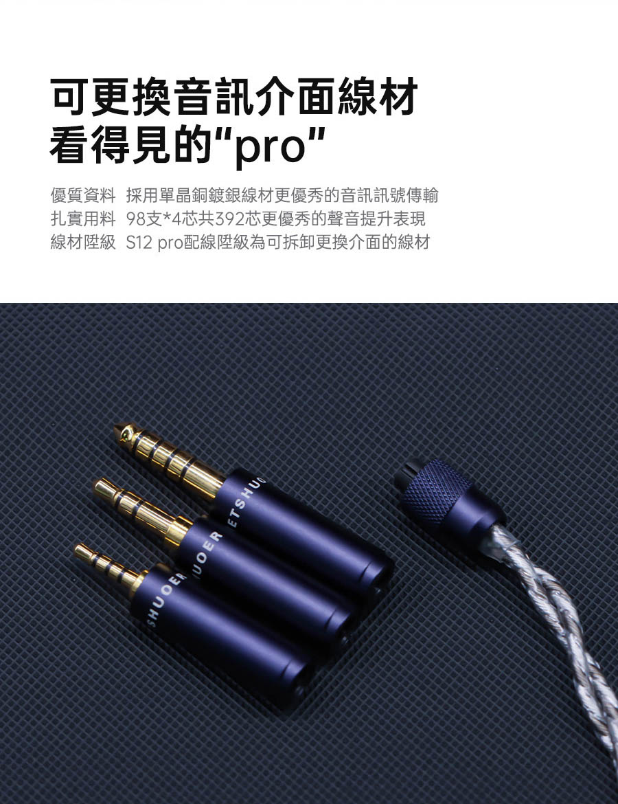 Letshuoer鑠耳S12 PRO 平板單體耳道式耳機2-Pin 0.78mm 可更換3.5/2.5