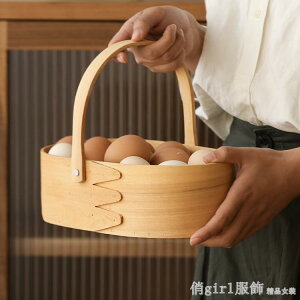 日式木片編織籃創意水果籃面包籃野餐蔬菜藤編手提籃子廚房儲物籃【四季小屋】