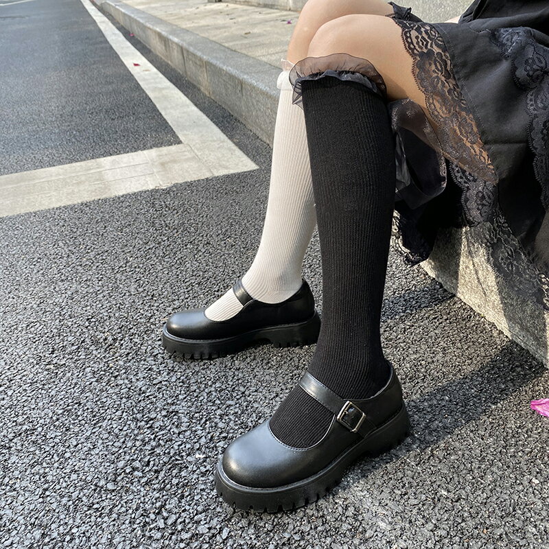 ocean one 圓頭鬆糕蘿莉jk學院風日系厚底小皮鞋瑪麗珍扣帶女鞋