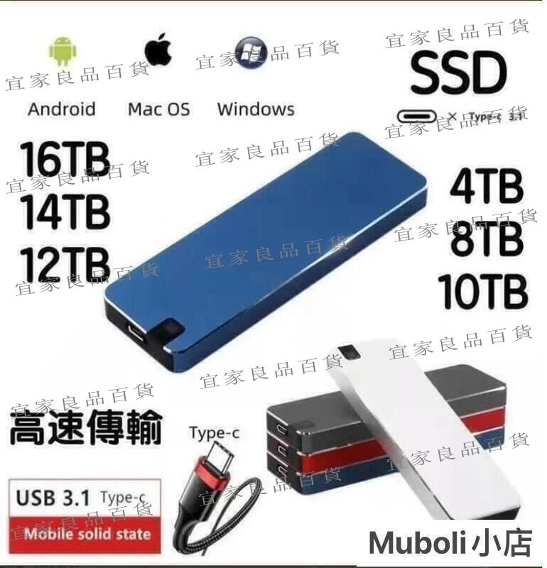 【宜家良品百貨】特價中 大容量SSD高速移動固態硬碟16TB 14TB 12TB10TB Type-3.1行動硬碟固態