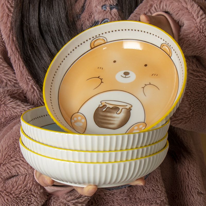 工廠直銷 特惠 免運 菜盤 餐具 陶瓷餐盤 家用餐具 菜盤子高顏值卡通超萌飯盤組合ins清倉加厚陶瓷釉下彩網紅呆萌盤特惠/開立發票 全館八折 快速出貨