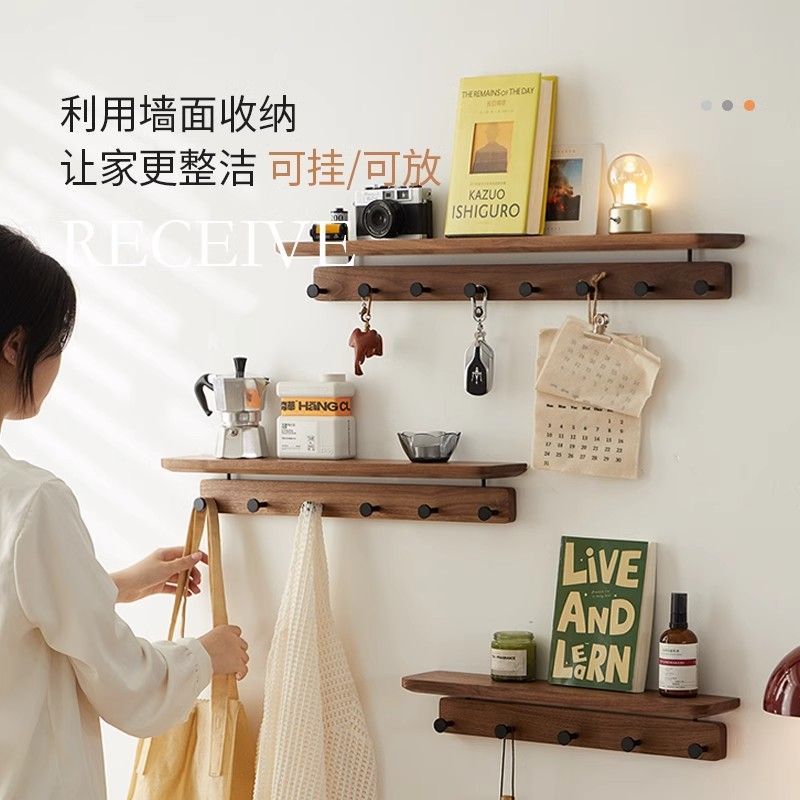 【公司貨免運】實木掛衣架墻上壁掛入戶進門玄關掛衣鉤免打孔衣帽衣服掛鉤置物架 快速出貨