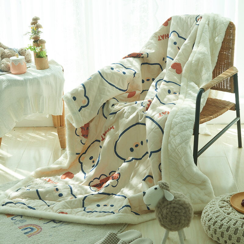 夏季卡通全棉沙發毯辦公室午休空調毛毯薄款兒童牛奶絨午睡小被子