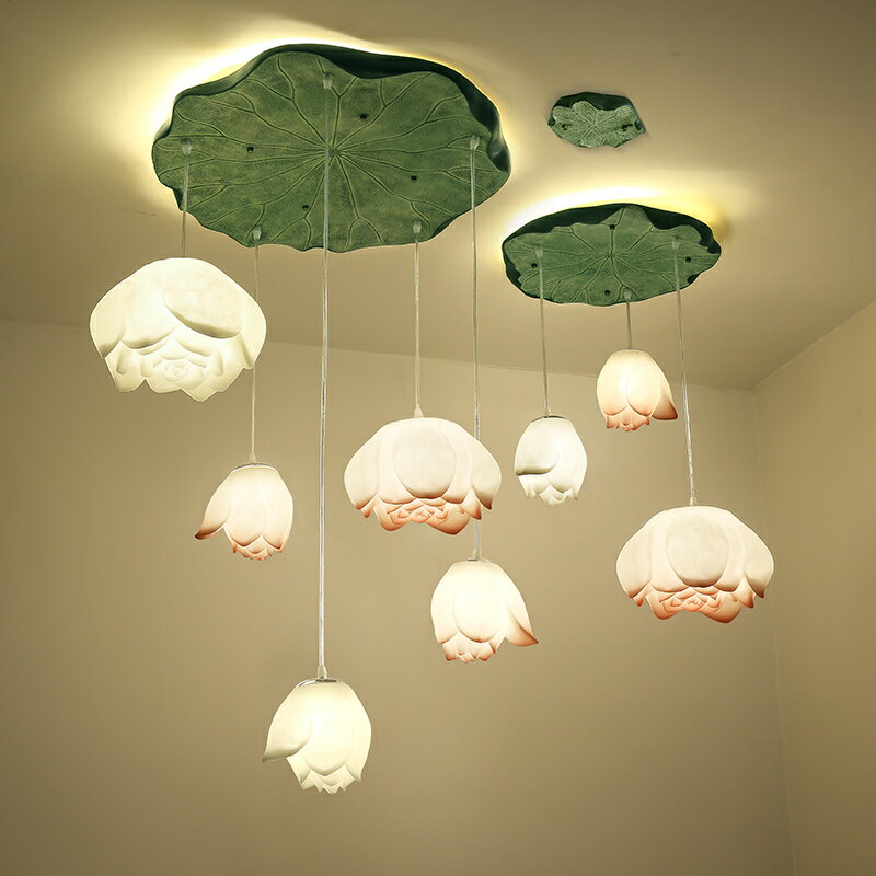 創意禪意新中式荷花吊燈個性客廳餐廳藝術茶室蓮花民宿燈具中國風