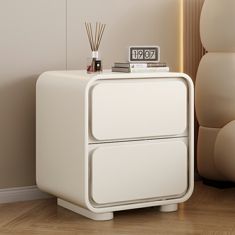 奶油風床頭櫃皮質簡約現代小型臥室實木床邊櫃極簡易免安裝收納櫃 天使鞋櫃