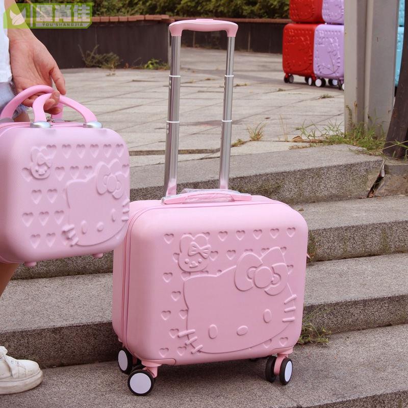 行李箱 16寸 拉桿箱 ❤卡通 KT貓 潮 女 旅行 拉桿箱 小型 密碼箱