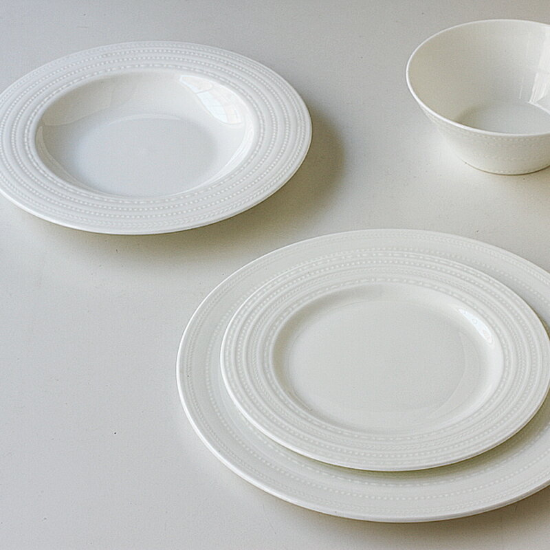 維爾系列唐山骨瓷浮雕西餐餐具4件套西餐盤湯碗牛排意面盤子 4