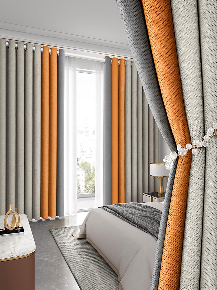 2021年新款遮陽窗簾免打孔安裝臥室遮光布成品高檔帶桿一整套全套