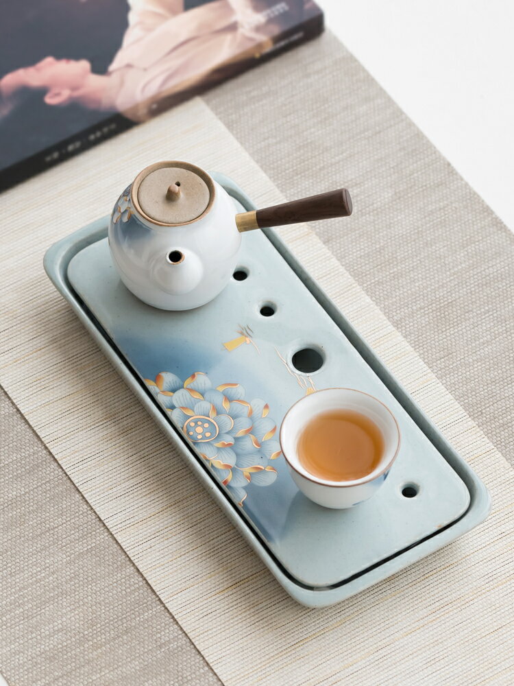 【優選百貨】茶盤家用儲水式干泡盤辦公室簡約小茶臺陶瓷功夫茶具托盤