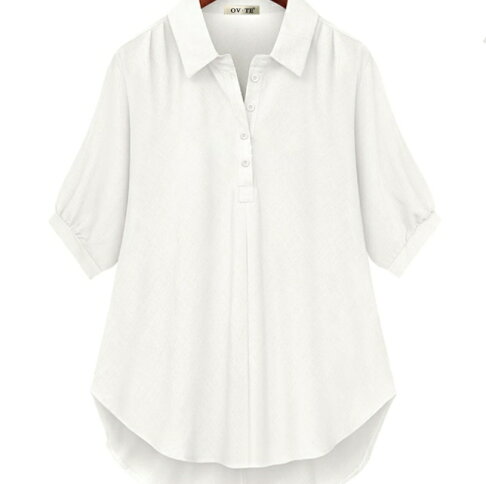 中大尺碼女裝~歐美大碼寬鬆五分袖上衣 棉麻襯衫 純色上衣 胖MM都可以穿 4