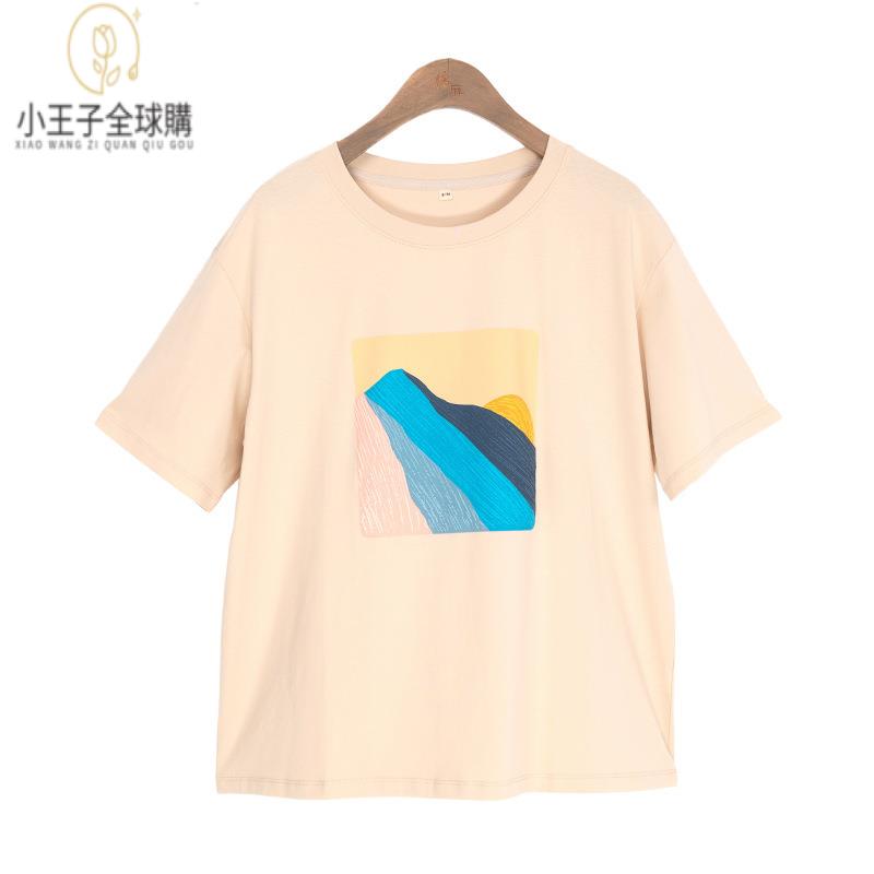 【公司現貨速發】免運 開發票 小王子女裝夏款新品純棉純色日韓套頭彩繪印花肌理感上衣百搭寬松短袖女裝上衣 流行女裝 棉麻 早秋 日韓女裝
