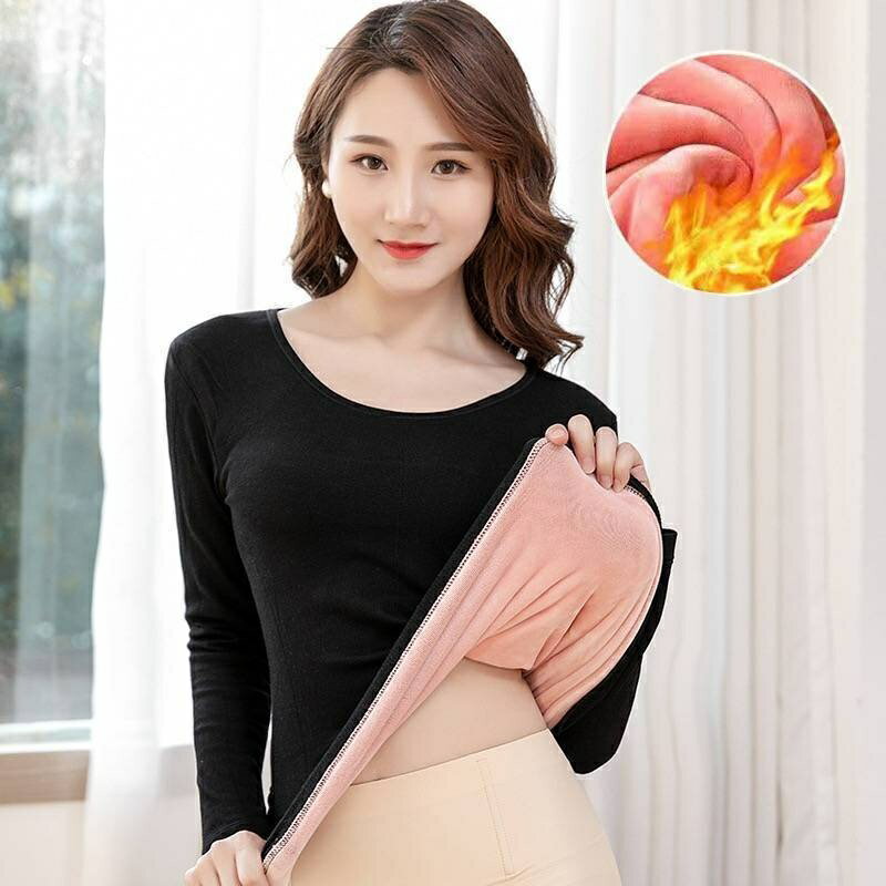 內搭衣 保暖衣 打底衫 刷毛加厚圓領T恤女冬季保暖上衣內衣美體秋衣37度恆溫隱形打底衫
